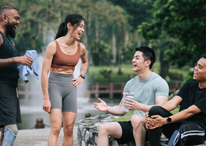 Group of people exercising, socialising and enjoying each other's presence